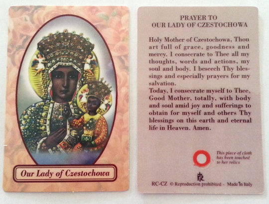 Our Lady of Czestochowa Relic Prayer Card