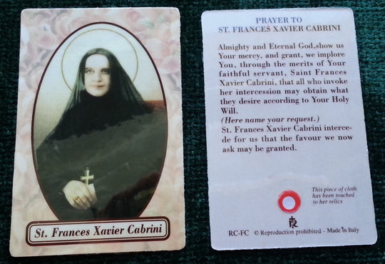 St. Frances Cabrini Relic Prayer Card