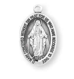 1/2" Miraculous Medal Silver Plated Charm Pendant with 13" Silver Tone Chain (For Infants)
