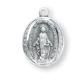 BAPTISM GIFT:  Miraculous Medal Sterling Silver Plated Pendant with 18" Chain – A Symbol of Grace and Protection
