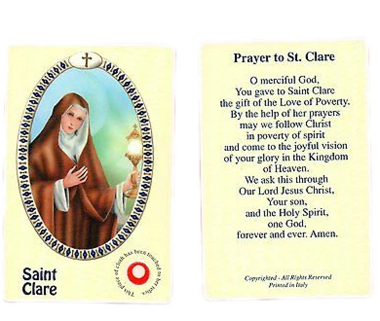 St. Clare Relic Prayer Card