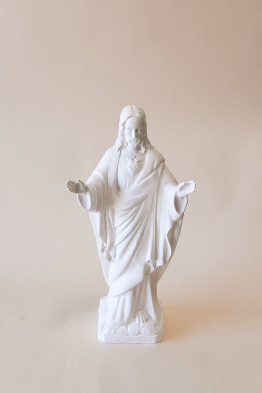 24" Blessing Sacred Heart of Jesus All-White Outdoor Statue