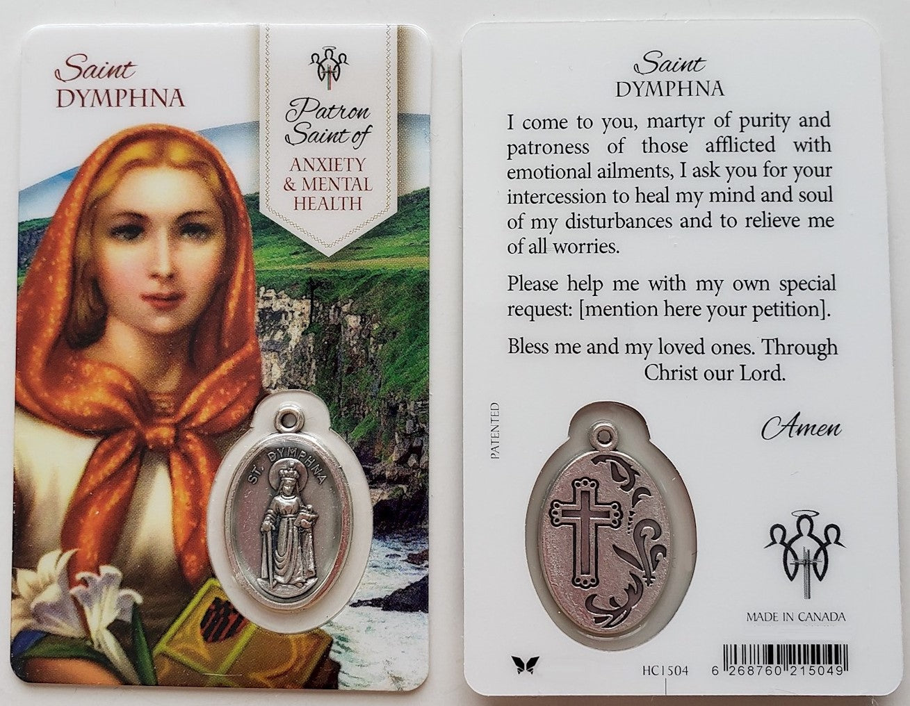 St. Dymphna Prayer Card with Medal Patron Saint of Anxiety and Menta