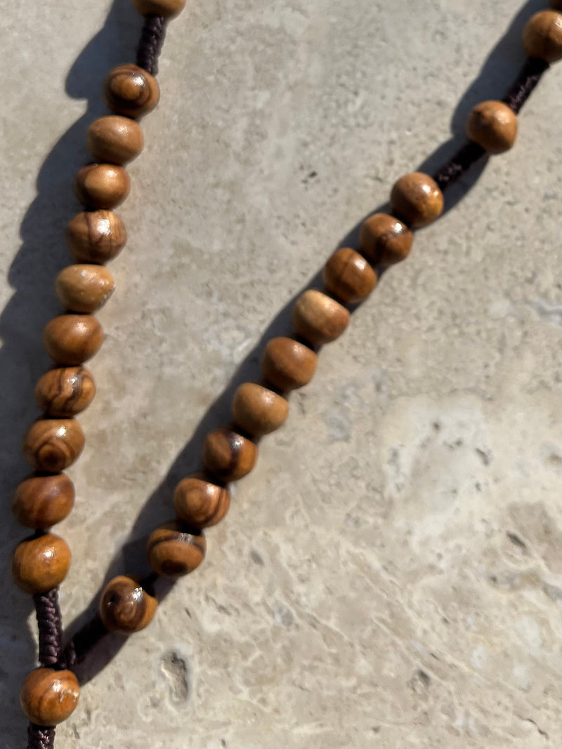 Bethlehem Olive Wood Corded Rosary - 3rd class Relic, touched to the tomb of Jesus