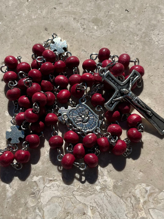 Rose Petal Rosary with Holy Family Center and Silver Cross - ON SALE!!!