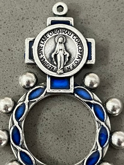 Ave Maria Rosary Ring - Blue background
