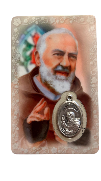 St. Padre Pio Prayer Card with Medal