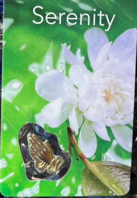 Serenity Prayer Card with praying hands Gold medal