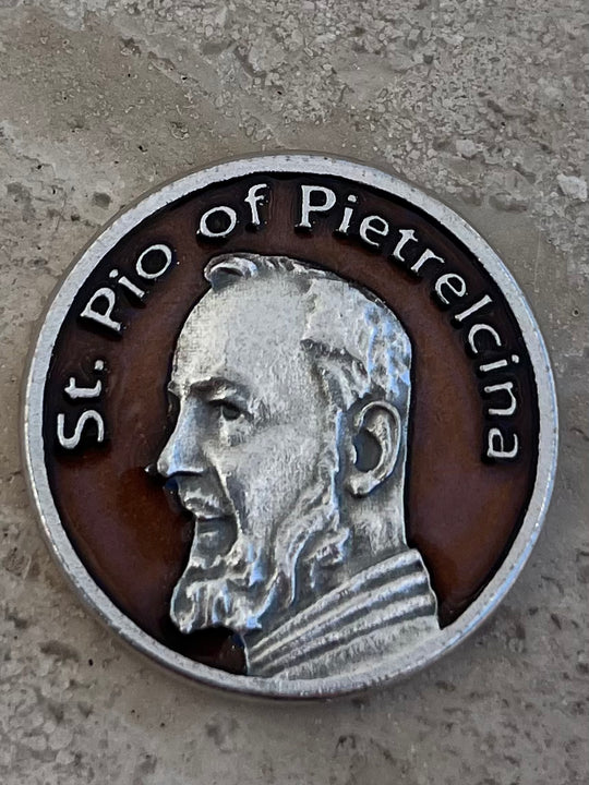 St. Padre Pio of Pietrelcina Brown Enamel Background Italian Pocket Coin