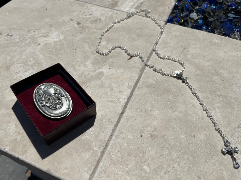 First Communion Rosary with Pewter Keepsake Box