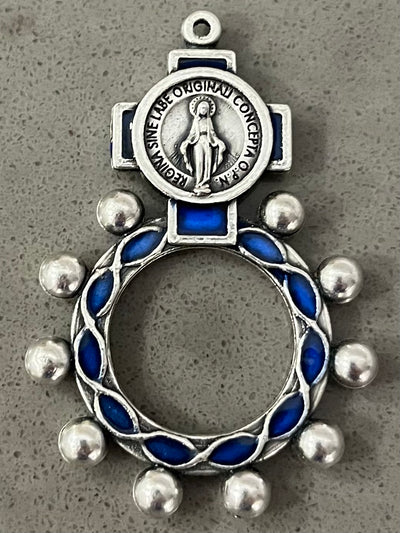 Ave Maria Rosary Ring - Blue background