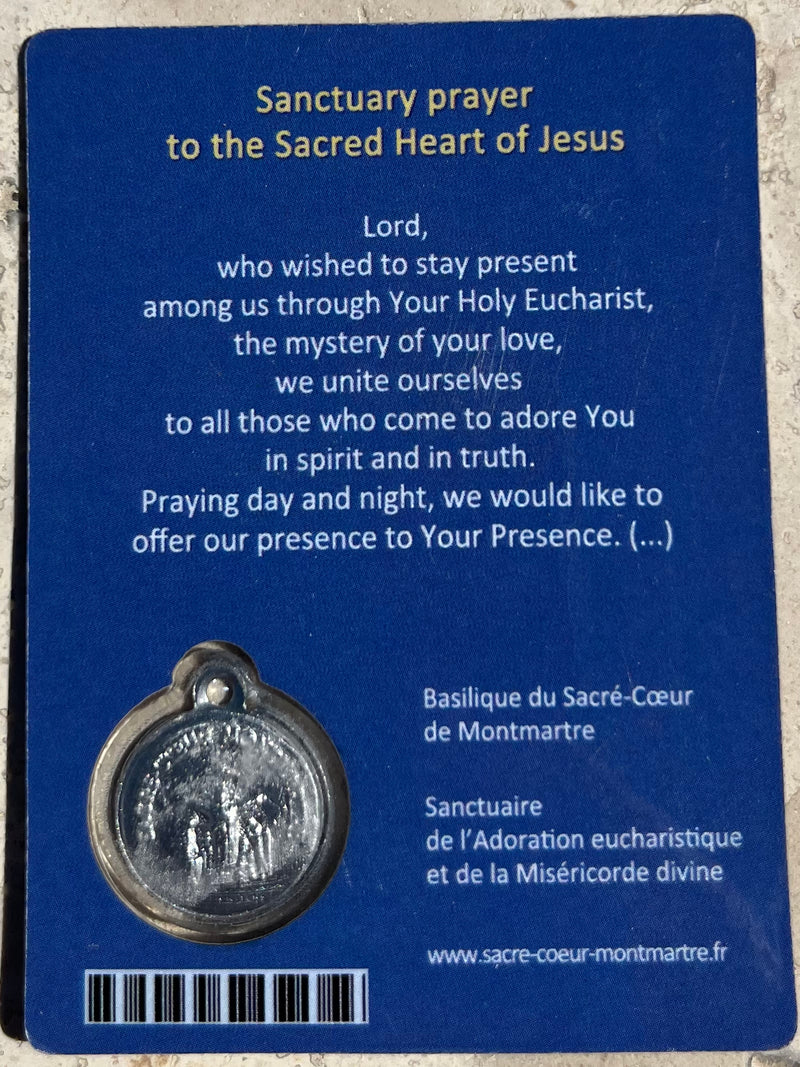 Sacre-Coeur de Montmartre prayer card and silver medal from Basilica in Paris