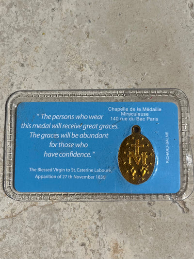 Chapel of the Miraculous Medal prayer card and Gold medal, from the Chapel of the Miraculous Medal in Paris