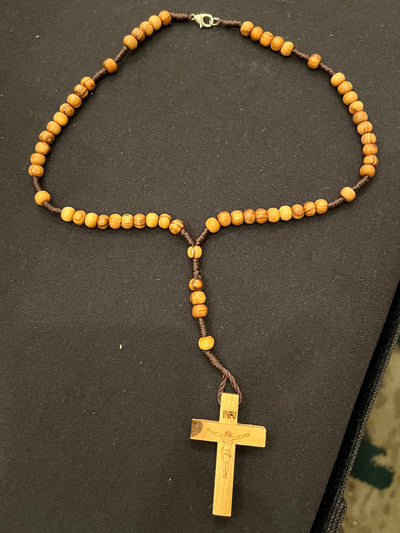 Olive Wood Rosary with wood cross, bead center