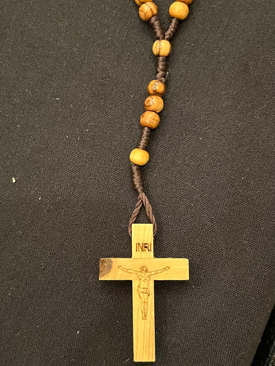 Olive Wood Rosary with wood cross, bead center