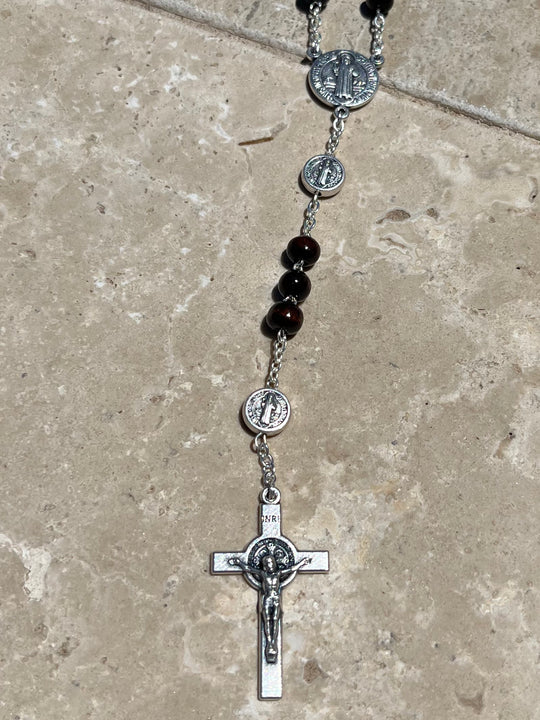 St. Benedict Rosary Brown Wood