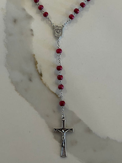 Rose-scented Rosary with Holy Family Center and Silver Cross