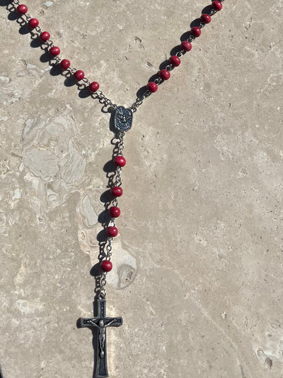 Rose-scented Rosary with Holy Family Center and Silver Cross