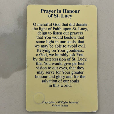 Saint Lucy Relic Prayer Card