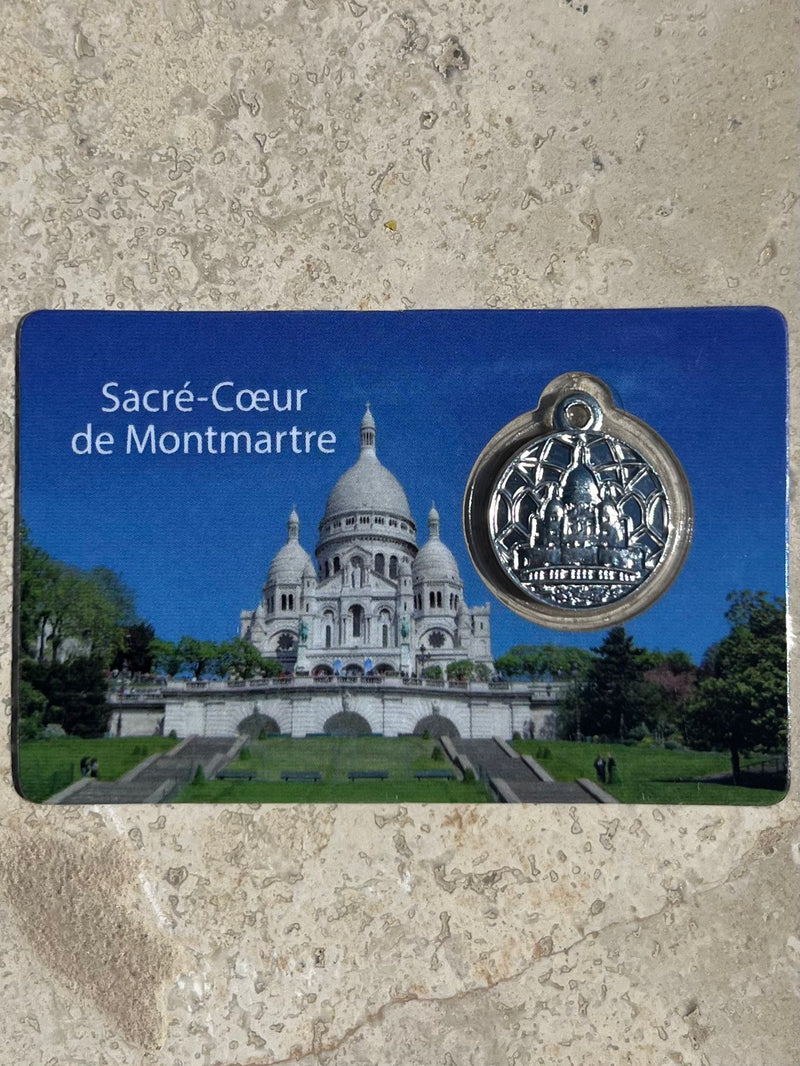 Sacre-Coeur de Montmartre prayer card and silver medal from the Basilica in Paris