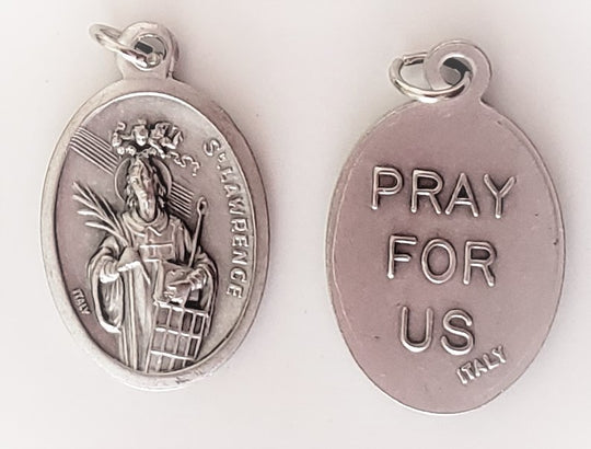 1" Oval Antiqued Silver Oxidized Saint Lawrence Medal