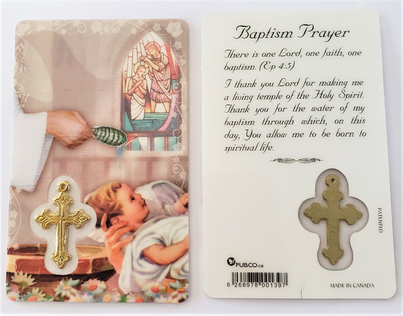 Baptism Prayer Card with Cross Medal