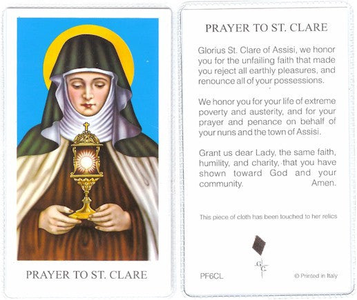 St. Clare Relic Prayer Card